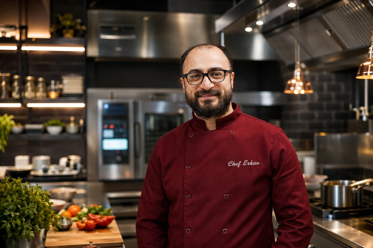 Chef Erkan Özyol in a professional kitchen